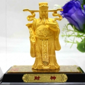 千足鑄金財(cái)神金銀擺件，絨沙金純金財(cái)神像擺件定制